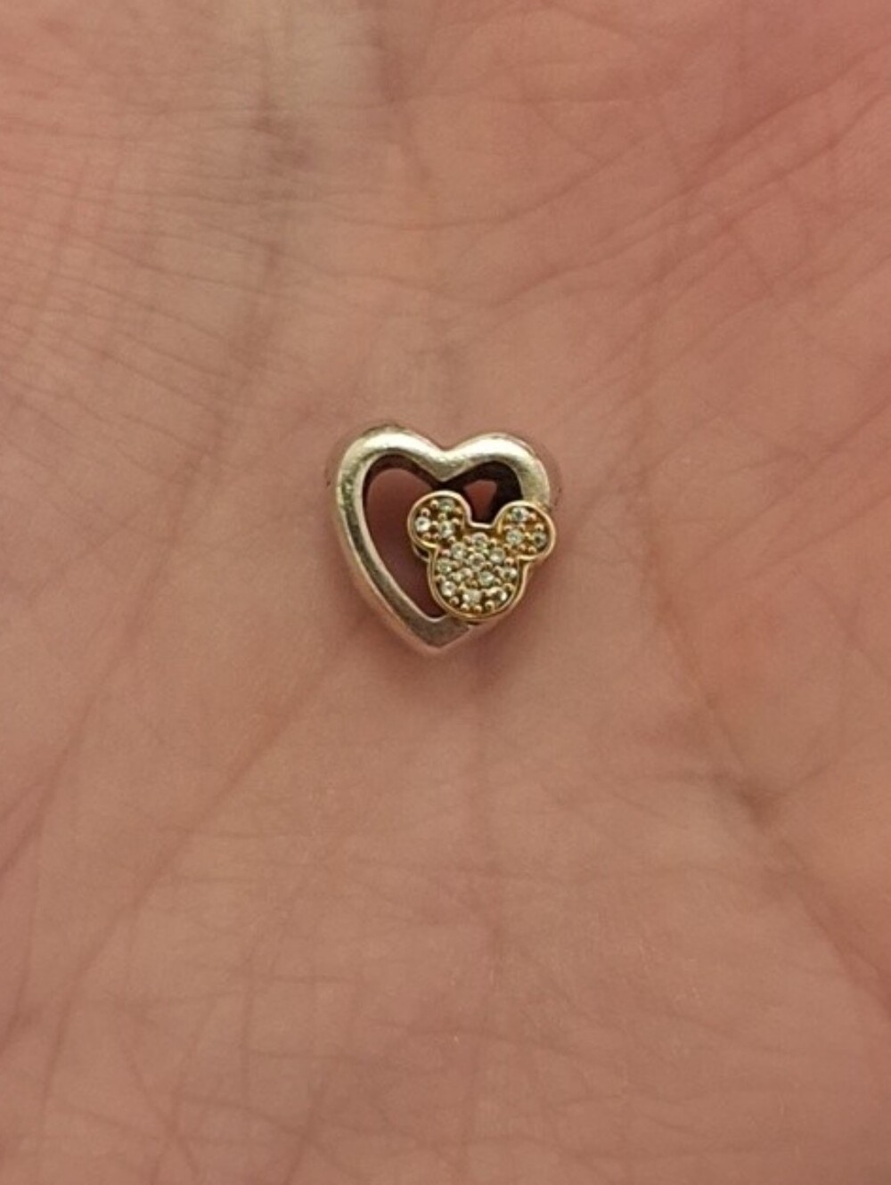 Pandora Disney Heart Pave Charm in Silver and Gold
